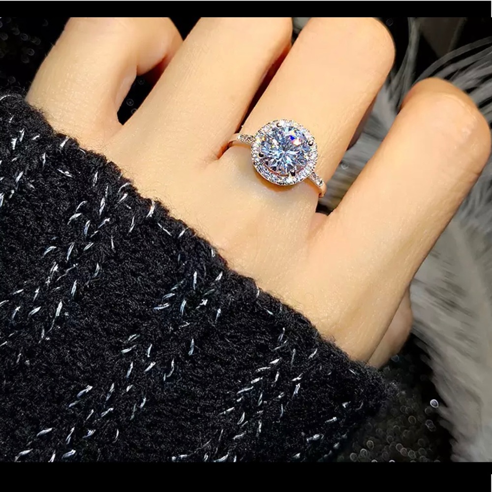 Silver CZ Round Stone Wedding Engagement Ring